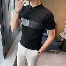 Brand Short Sleeve POLO Shirts Men Striped Business Casual Slim Fit POLO Shirts Korean Fashion Lapel Tops Streetwear Clothing 210527