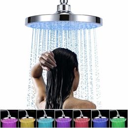 Cheen 8 Inch 20cm * 20cm 3 Colors Changing Water Powered Rain Led Shower Head Without Shower Arm Bathroom Temerpature Automatic Y200109