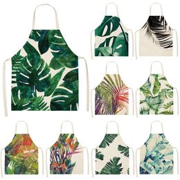 Aprons Green Leaf Pattern Cleaning Art Home Cooking Kitchen Apron Cook Wear Cotton Linen Adult Woman Men