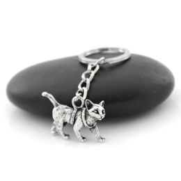 10 Pieces Vintage Retro Silver Plated Keychain Lovely Metal Cat Key Chain Keyring Bag Charm Women Man Child Pet Jewellery