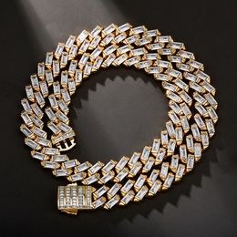 12mm 18.22inch Yellow White Gold Plated Bling T Shaped CZ Stone Cuban Chain Necklace Jewellery Gift for Men