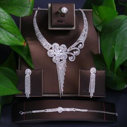 Earrings & Necklace Fashion Big Flower Sets For Women Wedding Jewelry Zircon Bridal Set Bracelet Ring Suit