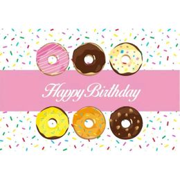 Party Decoration Happy Birthday Backdrop Cartoon Donut Multicolor Pography Background Born Baby Shower Decor Po Booth Studio Props