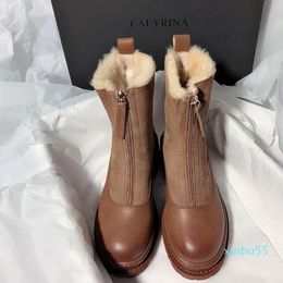 Boots Leather And Velvet Snow Women Winter Fashion Casual Thick-soled Fur One Short