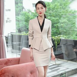 high-quality professional skirt suit feminine Casual slim long sleeve women's blazer Office interview clothing 210527