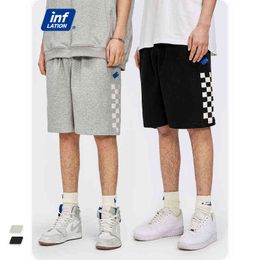 INFLATION Harajuku Vintage Sweat Shorts For Men Japanese Streetwear 2021 Summer Plaid Graphic Black Shorts Men 3656S21 G1209