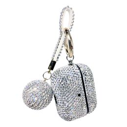 Luxury Bling Shiny Full Diamond Decorative Headphone Accessories Cases Hanging Ball Keychain Hook For Apple AirPods 1 2 3 Pro Case Wireless Bluetooth Earphone Cover