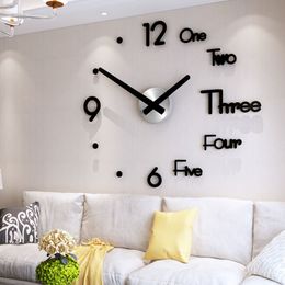 DIY Digital Wall Clock 3D Sticker Modern Design Large Silent Clock Home Office Decor Wall Watch for Living Room Decoration 210310