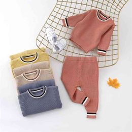 2pcs Baby Boy casual Stripes Baby's Sets Solid Cotton Knitted Kids Soft Autumn Winter Cloth 210528