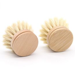 Kitchen cleaning pot brush sisal long handle dish brush can replace beech bamboo brushs head