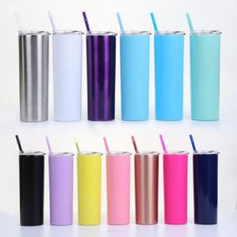 20oz Stainless Steel SlimTall water Bottle Skinny Tumbler Wine Cup With Lid Straw Beer Mug Double Wall Vacuum Insulated can customize private lable