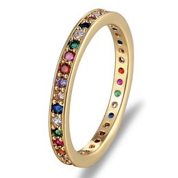 Colorido cz eternidad banda anillo fino flaco compromiso boda piedra de nacimiento arco iris color clásico simple redondo círculo dedo anillos dedo