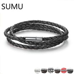 Link, Chain SUMU 6 Color Wholesale Long Adjustable Magnet Buckle Unisex Leather Bracelets For Women And Men Fashion Jewelry PI0063