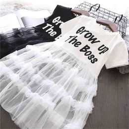 Girl'S Summer Dress Korean Version Lace Cake Letters Princess Party Children' Clothes Girls Clothing 210625