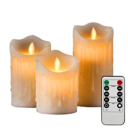 3 Pcs Remote Control LED Flameless Candle Lights Pillar LED Candle Year Candles Battery Powered Led Tea Lights Easter Candle 210702