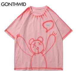 GONTHWID Harajuku T-Shirts Graffiti Bear Print Tie Dye Tshirts Hip Hop Streetwear Tees Summer Fashion Casual Short Sleeve Tops C0315