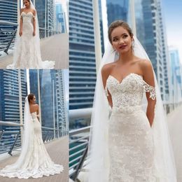 Gorgeous Wedding Gowns 2022 Mermaid Elegant Full Lace Appliques Corset Lace-up Back Long Train Bridal Dresses