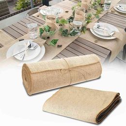 10Meter Ribbon Roll Burlap Table Runners 4Size 5cm/10cm/15cm/30cm Natural Jute Hessian Wedding Party Chair Bands Vintage Home 210628