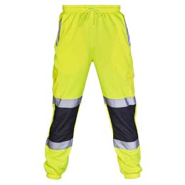 Men Road Work High Visibility Overalls Casual Pocket Work Casual Trouser Pants Waterproof Pants Sweatpants Pantalon Hombre H1223