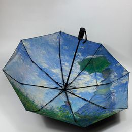 Umbrellas Les Meule Claude Monet Oil Painting Umbrella For Women Automatic Rain Sun Portable Windproof 3fold78602453387