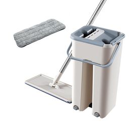 Flat Squeeze Magic Automatic Mop And Bucket Avoid Hand Washing Microfiber Cleaning Cloth Kitchen Wooden Floor Lazy Fellow Mop 210317