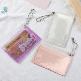 2 Bits Shiny Pvc Card Holder Women Girls Transparent Waterproof Card Case Men Credit Card Bag With Keychain
