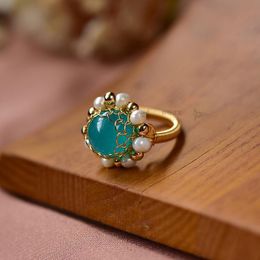 Cluster Rings Handmade Original Adjustable Nature Sky Blue Stone Ring For Women Girl Eternity Anniversary Fashion Jewellery