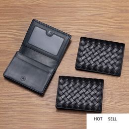 Leather Weave Business Card Holder Men's Women's Lambskin Holder Large Capacity Buckle Fashion