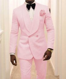 Custom Made Men Suits Pink Pattern Groom Tuxedos Shawl Lapel Groomsmen Wedding Best Man 2 Pieces ( Jacket+Pants+ Bow Tie ) L636
