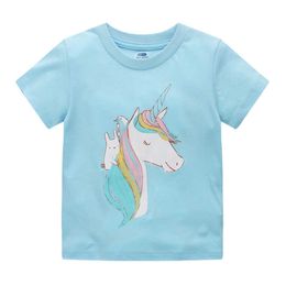 Jumping Metres Arrival Girls Unicorn T shirts Cotton Blue Fashion Baby Clothes Toddler Tees Short Sleeve Kids Tops 210529