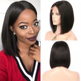 Brazilian Bob Human Hair Wigs Pre Plucked Natural Color Straight 150% 13x4 Short Lace Front Wig For Women