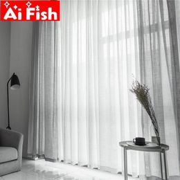 Gray Cotton Linen Tulle Curtain Decorative White Sheer Curtains cortina para janela de quarto Curtain Bedroom s053#4 Y200421