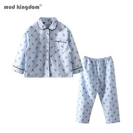 Mudkingdom Boys Pajamas Set Anchor Print Turn-Down Collar Toddler Pajama Cute Kids Sleepwear Clothes Nautical Jammies 210615