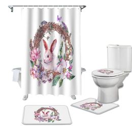 Shower Curtains Easter Spring Watercolour Flowers Curtain Toilet Lid Cover Bath Mat Set Bathroom Rug Bathtub Home Decor