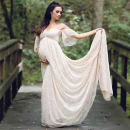 Trailing Dress Maternity Photography Props Pregnancy Dress Photography Clothes For Photo Shoot Pregnant Dress Lace Maxi Gown Q0713
