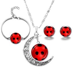 Women Girl Fashion Ladybug Earrings Bracelet Necklace Jewellery Set Insect Crescent Pendant