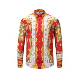 Autumn Long-sleeve Brand Boutique men's shirt Korean Version slim Fashion printing shirt young men's Comfortable Non-iron shirt 210714