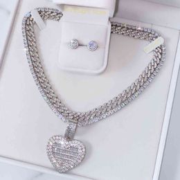 Can Be Opened Heart-shaped Po Pendant Necklace Silver Colour Iced 5MM Tennis Chain Cubic Zirconia Fashion Women Men Jewellery