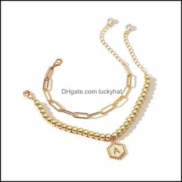 Link Bracelets Jewelrylink Chain Women Letter A Pendant Bracelet Bangle Girls Gold Colour Metal Alloy Beach Anklet Fashion Jewellery Aessorie