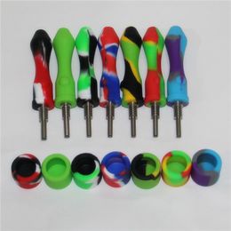 Wholesale Hookahs Silicone NC Kit Pipe With 10mm GR2 Titanium Nail Tip Concentrate Cap Dab Rig Straw Wax Oil Burner Pipes DHL