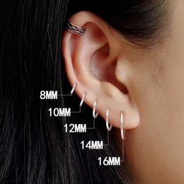 Hoop & Huggie 1 Pair 2mm Thin Circle Silver Color Small Hoops Earring Stainless Steel Anti-allergic Ear Bone Buckle Gothic Jewelry