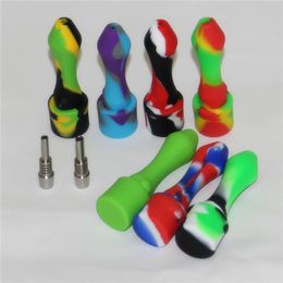 Silicone Nectar Hookahs with 10mm joint Ti Nail straw collectors oil rig bongs silicon water pipe dab rigs glass slide bowls
