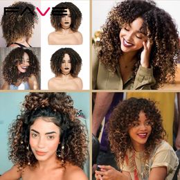 Afro Kinky Curly Short Synthetic Wig Mixed Dark Light Brown 14inch For America Africa Women Hair Cosplay Heat Resistantfactory direct