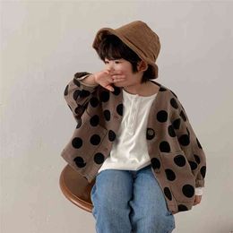 Spring korean style oversized dot long sleeve cardigans Boys casual loose cotton linen jackets coats 210708
