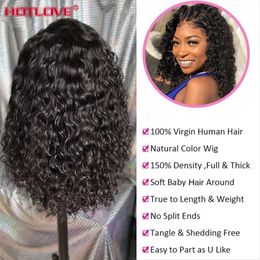 Curly Short Bob Wigs Brazilian Human Hair Wig T Part Lace Front Wigs Water Wave Hair For Women Pre Plucked With Baby Hair 150%factory direct