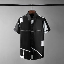 New 100% Cotton Man Shirts Luxury Short Sleeve Black White Splicing Mens Dress Shirts Camisa Masculina Slim Party Male Shrits