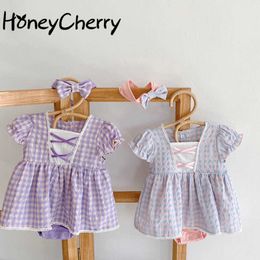 summer baby girl princess plaid romper and skirt romper baby girl clothes 210701