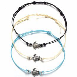 Bohemian tortoise Anklet Bracelet Set braided rope decorative beach Jewellery for women and girls 3 pieces