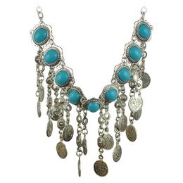 Bohemia Resin Gems Dangle Coin Tassel Statement Necklace Turkish Gypsy Ethnic Tribal Jewellery