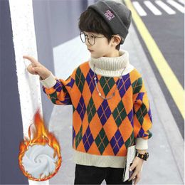 Boys Sweaters Autumn Winter Children Fashion Pullover Turtleneck Sweater For Baby Boy Teens Thick Velvet Tops Kids Clothing 2021 Y1024